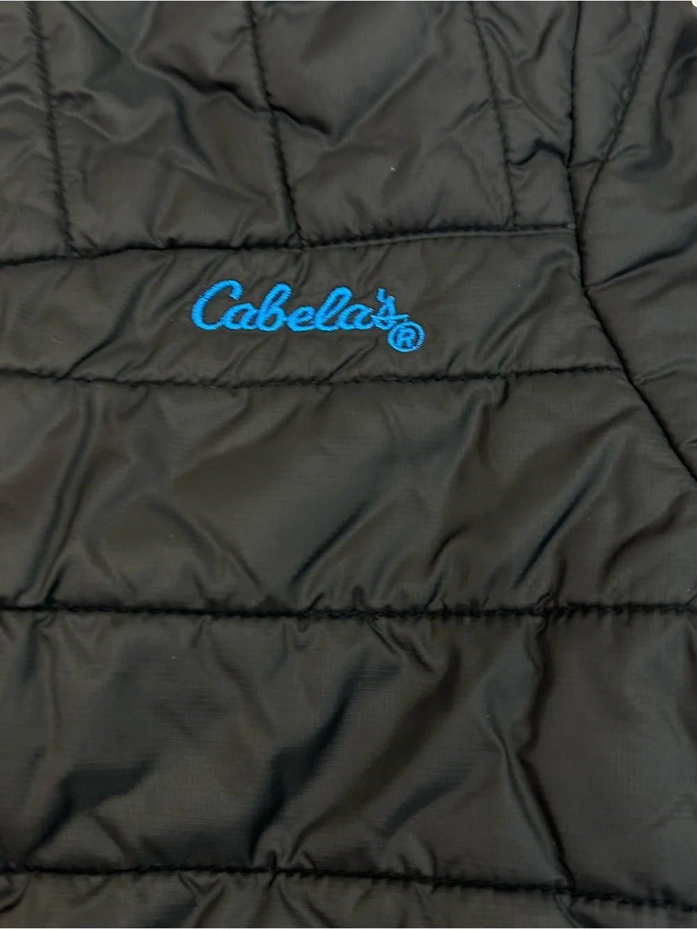 Cabela's Black Kids Puffer Jacket with Bright Blue Trim size XS